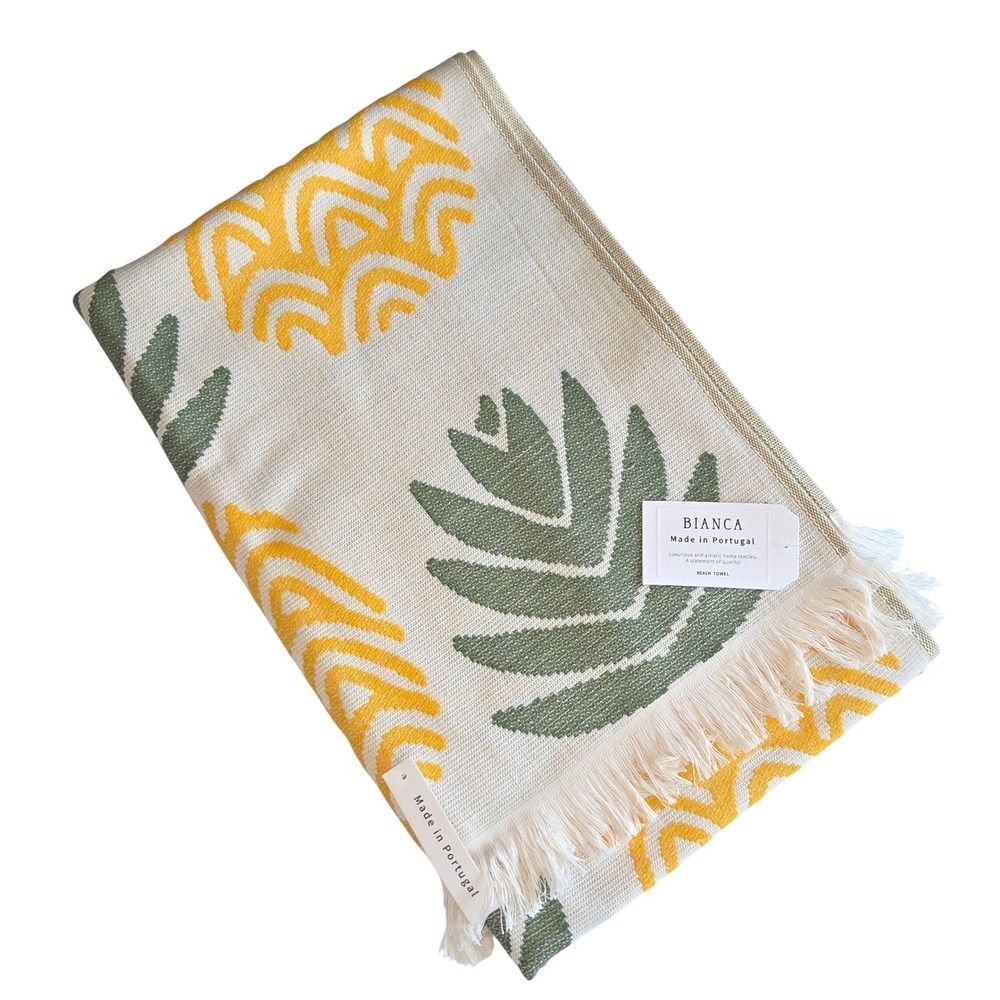 Bianca Pineapple Cotton Beach Towel Yellow Green Jacquard Weave Made in Portugal